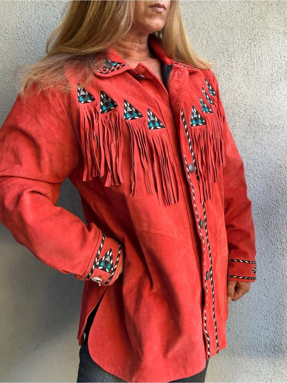 VTG 90s Bob Mackie Wearable Art Orange Suede Fringe Southwestern Jacket XL - Picture 7 of 16